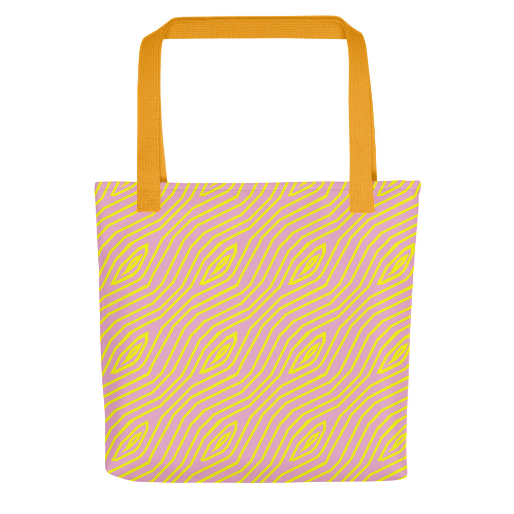 Pink & Yellow Timber Hatch Tote Bags