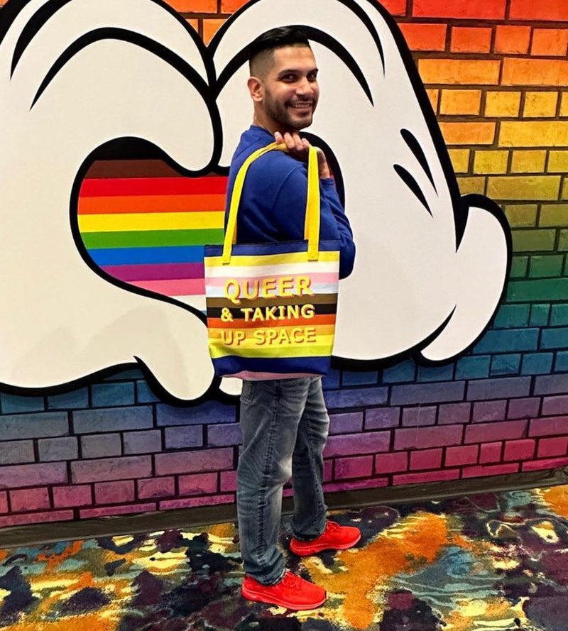 Queer & Taking Up Space Rainbow Tote Bags