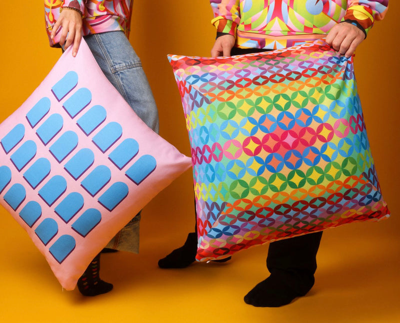 Pink Ground & Blue Arches Cushions