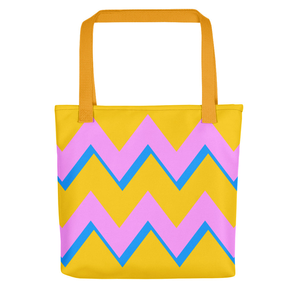 Pink & Yellow Zig Zag Tote Bags