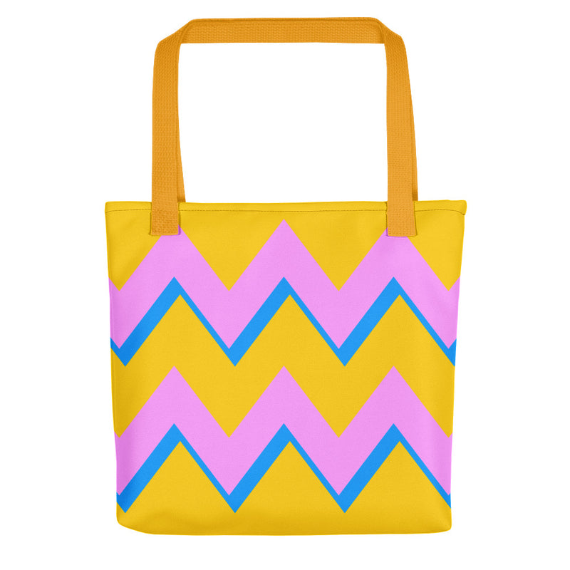 Pink & Yellow Zig Zag Tote Bags
